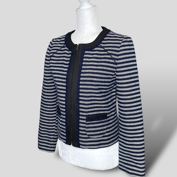 J Crew Women’s Zip Front Tweed Navy Striped Blazer Suit Jacket Academia Office - Picture 6 of 12